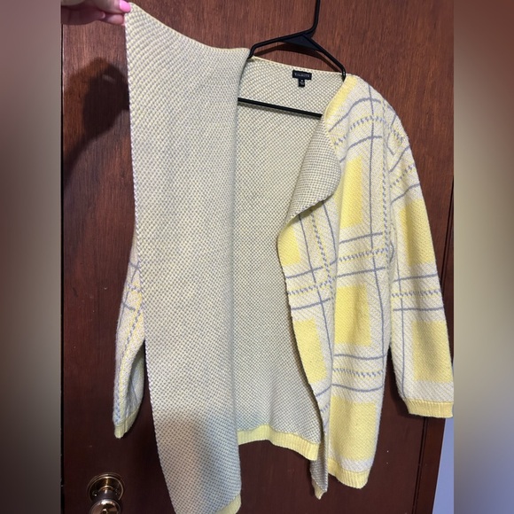 Talbots size M long sleeve bright yellows with gray accents blazer, pockets - Picture 6 of 10